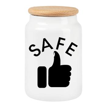 safe daumen Symbol läuft super Icon Illustration - Keksdose mit Holzdeckel - Weiß - Vorne
