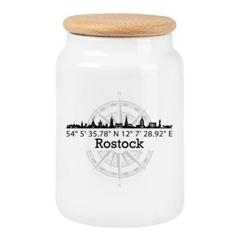 Koordinaten Rostock - Keksdose mit Holzdeckel - Weiß - Vorne