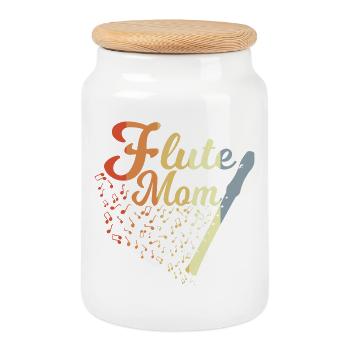 Flöte Mutter - Keksdose mit Holzdeckel - Weiß - Vorne
