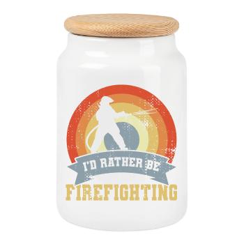 Funny Fire Brigade Saying - Cookie Jar with Wooden Lid - white - Front