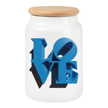 LIEBE 3D Cyan - Keksdose mit Holzdeckel - Weiß - Vorne