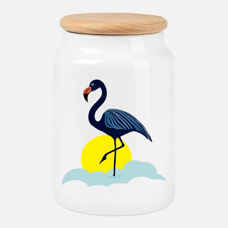 Blauer Flamingo - Keksdose mit Holzdeckel - Weiß