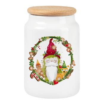 Petits monstres gnomes dans un décor de Noël - Boîte à biscuits avec couvercle en bois - blanc - Devant
