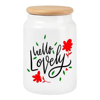Hello Lovely - Cookie Jar with Wooden Lid - white - Front