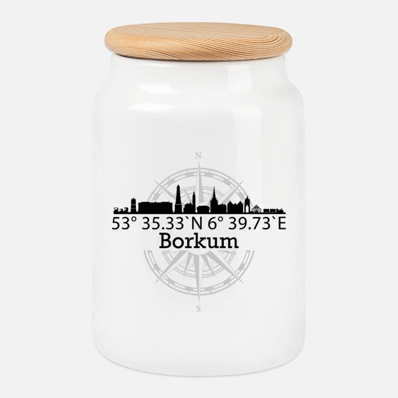 Skyline Borkum - Keksdose mit Holzdeckel - Weiß