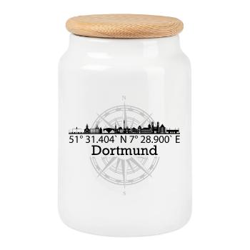 Skyline Dortmund - Keksdose mit Holzdeckel - Weiß - Vorne