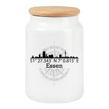 Skyline Essen - Keksdose mit Holzdeckel - Weiß - Vorne
