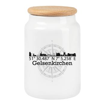 Skyline Gelsenkirchen - Keksdose mit Holzdeckel - Weiß - Vorne