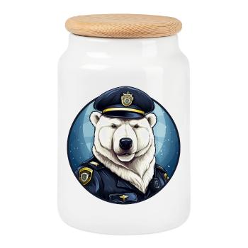 Police de l’ours polaire - Boîte à biscuits avec couvercle en bois - blanc - Devant