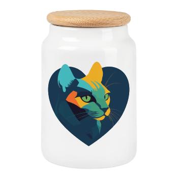 Un cœur pour les chats - Boîte à biscuits avec couvercle en bois - blanc - Devant