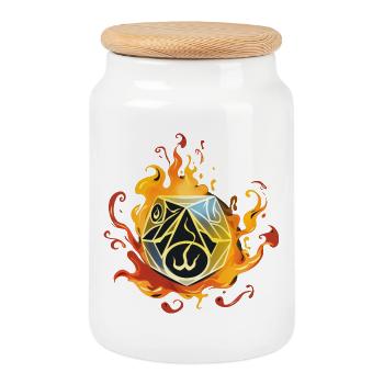 W20 Silhouette In Flammen Fantasy RPG Shirt - Keksdose mit Holzdeckel - Weiß - Vorne