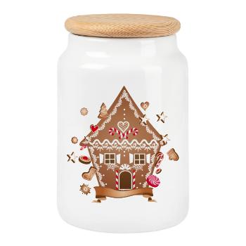 Cookie and gingerbread house for Christmas - Cookie Jar with Wooden Lid - white - Front