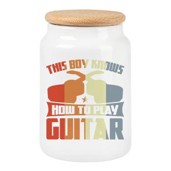 Ce garçon sait jouer de la guitare - Boîte à biscuits avec couvercle en bois - blanc - Devant