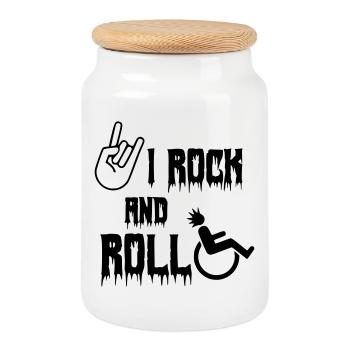 Ich schaukele und rolle in meinem Rollstuhl herum. Walze, Musik * - Keksdose mit Holzdeckel - Weiß - Vorne