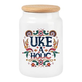 Uke-aholic - Boîte à biscuits avec couvercle en bois - blanc - Devant