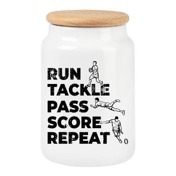 Run Tackle Pass Score Repeat - Keksdose mit Holzdeckel - Weiß - Vorne