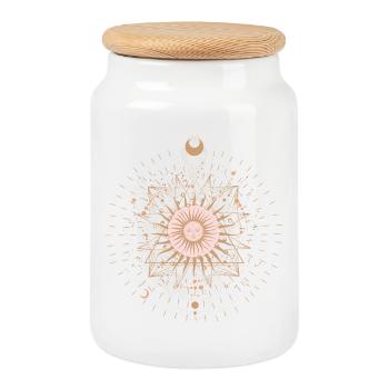 Rayonnement du Mandala du Soleil - Boîte à biscuits avec couvercle en bois - blanc - Devant