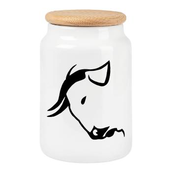 Black Bull's Head - Cookie Jar with Wooden Lid - white - Front