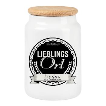 Lieblingsort Lindau am Bodensee - Keksdose mit Holzdeckel - Weiß - Vorne