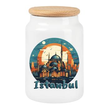 Istanbul Turkey Mosque Architecture - Cookie Jar with Wooden Lid - white - Front