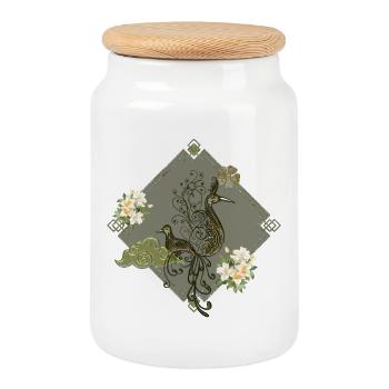 Einzigartige Fantasy-Vögel - Keksdose mit Holzdeckel - Weiß - Vorne