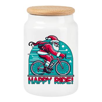 Bonne sortie de Noël Saint-Nicolas sur le vélo de route - Boîte à biscuits avec couvercle en bois - blanc - Devant