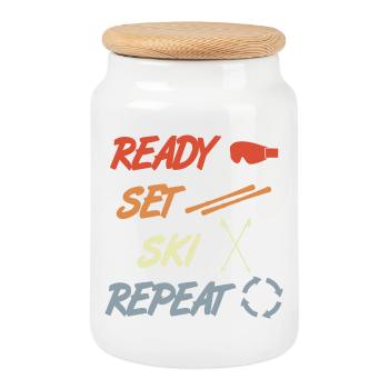 Ready Set Ski Repeat - Keksdose mit Holzdeckel - Weiß - Vorne