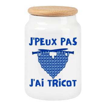 tricot, tricoter, laine - Boîte à biscuits avec couvercle en bois - blanc - Devant