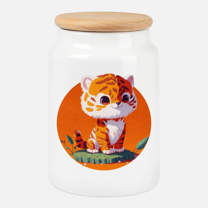 Petit Tigre Enfant Tellement Mignon - Boîte à biscuits avec couvercle en bois - blanc