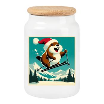 Murmeltier Ski Vintage Poster - Keksdose mit Holzdeckel - Weiß - Vorne