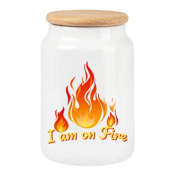 i am on fire feuer heiss spruch humor feuerwehr hot - Cookie Jar with Wooden Lid - white - Front