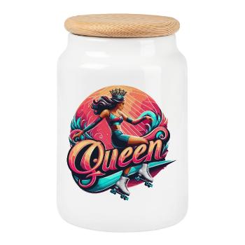 Regal Skate Queen Illustration - Cookie Jar with Wooden Lid - white - Front