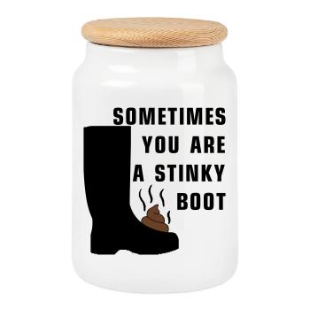 Sometimes you are a stinky boot - Cookie Jar with Wooden Lid - white - Front