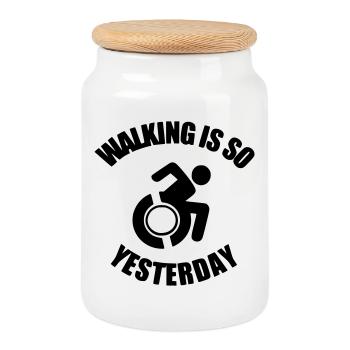 Walking is something from the past. I have a wheelchair ! - Cookie Jar with Wooden Lid - white - Front