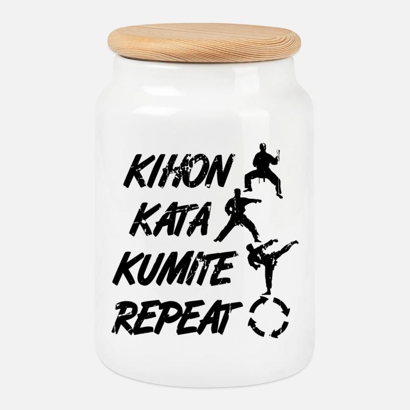 Karate Pillars - Cookie Jar with Wooden Lid - white