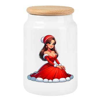 Ded Moroz Snegurotschka russischer Weihnachtsmann - Keksdose mit Holzdeckel - Weiß - Vorne