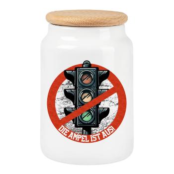 Die AMPEL ist AUS! - Keksdose mit Holzdeckel - Weiß - Vorne