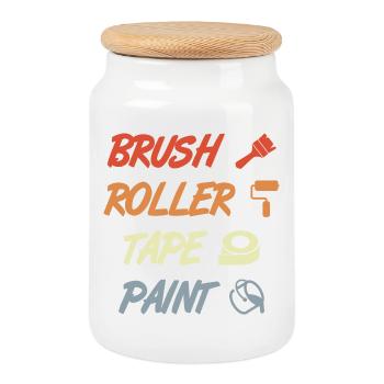 Brush Roller Tape Paint - Keksdose mit Holzdeckel - Weiß - Vorne