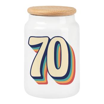Vintage Retro T-Shirt Number 70 Seventy - Cookie Jar with Wooden Lid - white - Front