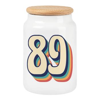 Vintage Retro T-Shirt Number 89 Eighty Nine - Cookie Jar with Wooden Lid - white - Front