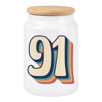 Vintage Retro T-Shirt Number 91 Ninety One - Cookie Jar with Wooden Lid - white - Front