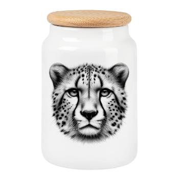 Cheetah - Cookie Jar with Wooden Lid - white - Front
