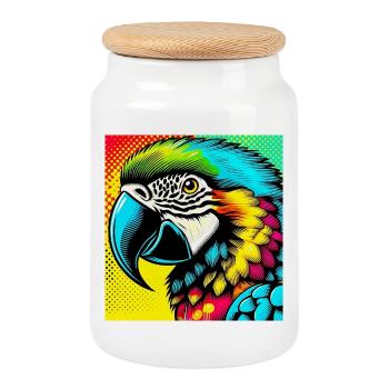 Perroquet Pop Art - Boîte à biscuits avec couvercle en bois - blanc - Devant