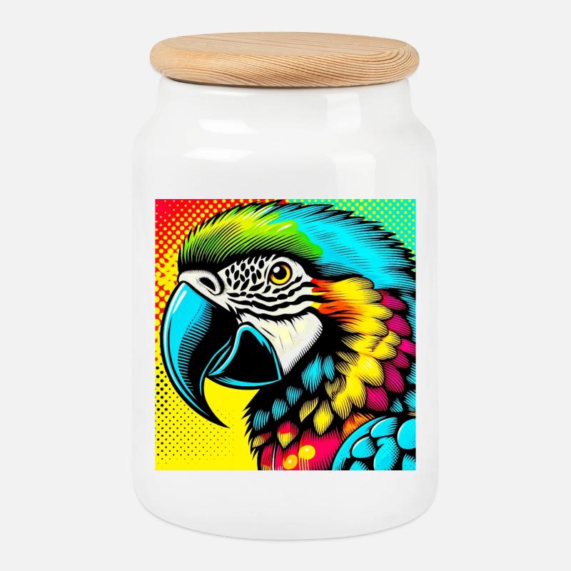 Papagei Pop Art - Keksdose mit Holzdeckel - Weiß
