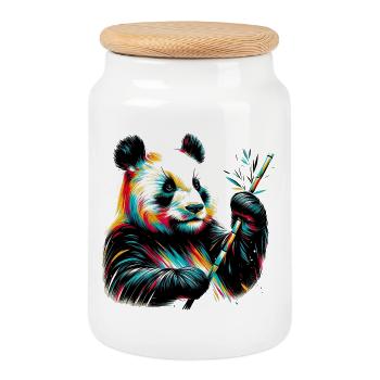 Panda - Cookie Jar with Wooden Lid - white - Front