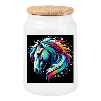Cheval - Boîte à biscuits avec couvercle en bois - blanc - Devant