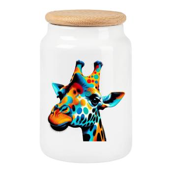 Giraffe Pop Art - Keksdose mit Holzdeckel - Weiß - Vorne