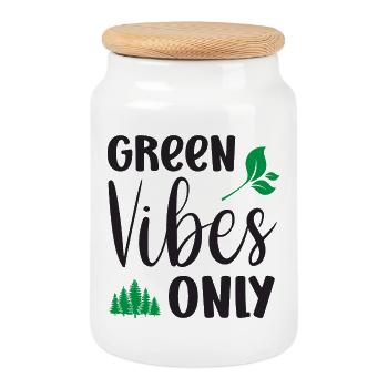 Nur grüne Vibes - Keksdose mit Holzdeckel - Weiß - Vorne