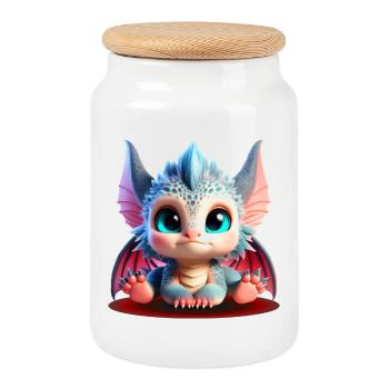Entzückende Babydrachen | Bunte Chibi Edition - Keksdose mit Holzdeckel - Weiß - Vorne