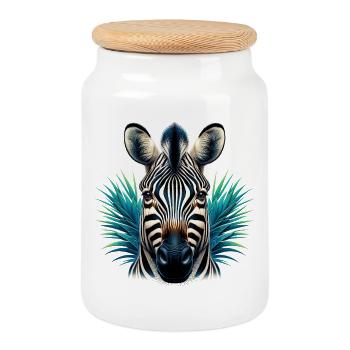 Zèbre - Boîte à biscuits avec couvercle en bois - blanc - Devant